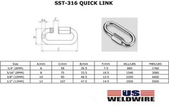 Stainless Steel 316 Quick Link 1/2″, 3/8″, 5/16″, 1/4″ Marine Grade