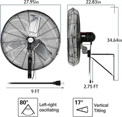 BILT HARD 6500 CFM 24″ Industrial Wall Fan 3 Speed for Garage UL Listed