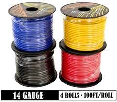 400ft CCA 14 Gauge Wire Automotive, 100ft Spool, 4 Colors, 14 AWG 12v, Speake…