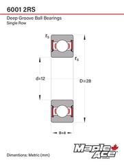 6001-2RS Ball Bearing 12x28x8mm 6001 2RS Rubber Sealed (Qty 10)