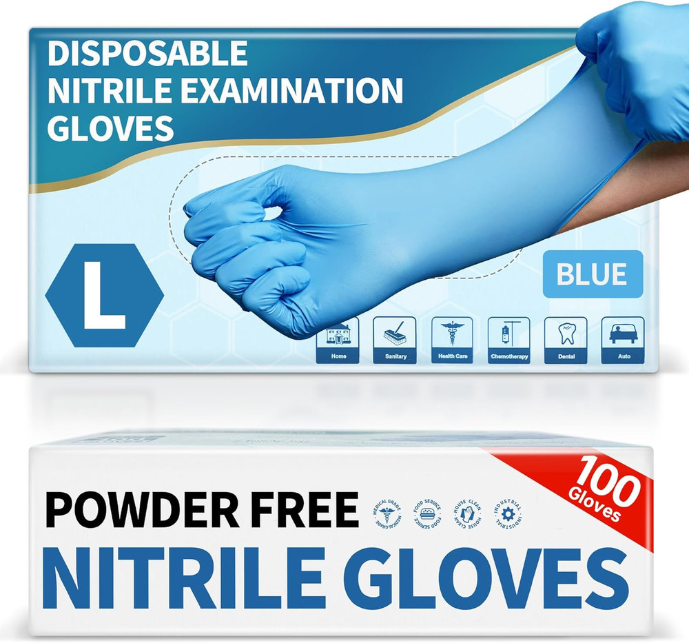 Medguy Medical Blue Nitrile Disposable Exam Gloves, 4.5 Mil 100 Pcs Powder-Free