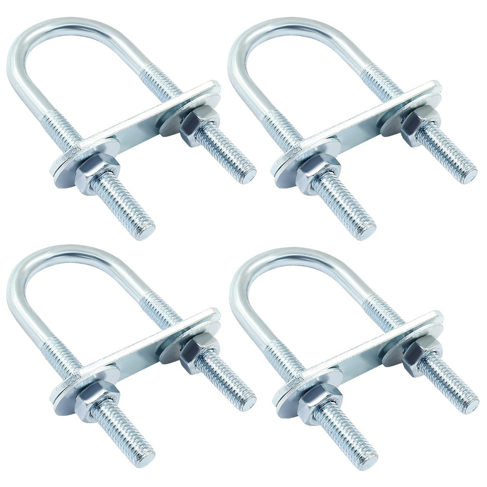 4 Sets M6 U Bolts 1 Inch Wide, Round U-Bolts with Frame Plates, Nuts, and Washer