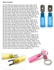 Heat Shrink Ring, Fork, Spade, Bullet, & Butt Electrical Terminals – 961 pc