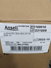 ANSELL Chemical Resistant Gloves: 37-175, 17.00 mil Sz XL Qty 144 117276
