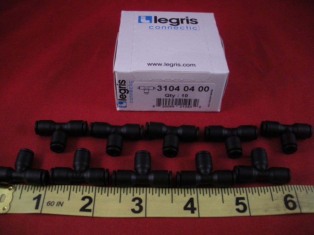 Legris 3104 04 00 Qty (10) Union Tee Fitting 31040400 Black Tube Lot 5/32″ 4mm