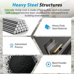 Concrete Slump Cone Test Kit, Heavy-Duty Slump Cone 12”L x 8”W Standard Size