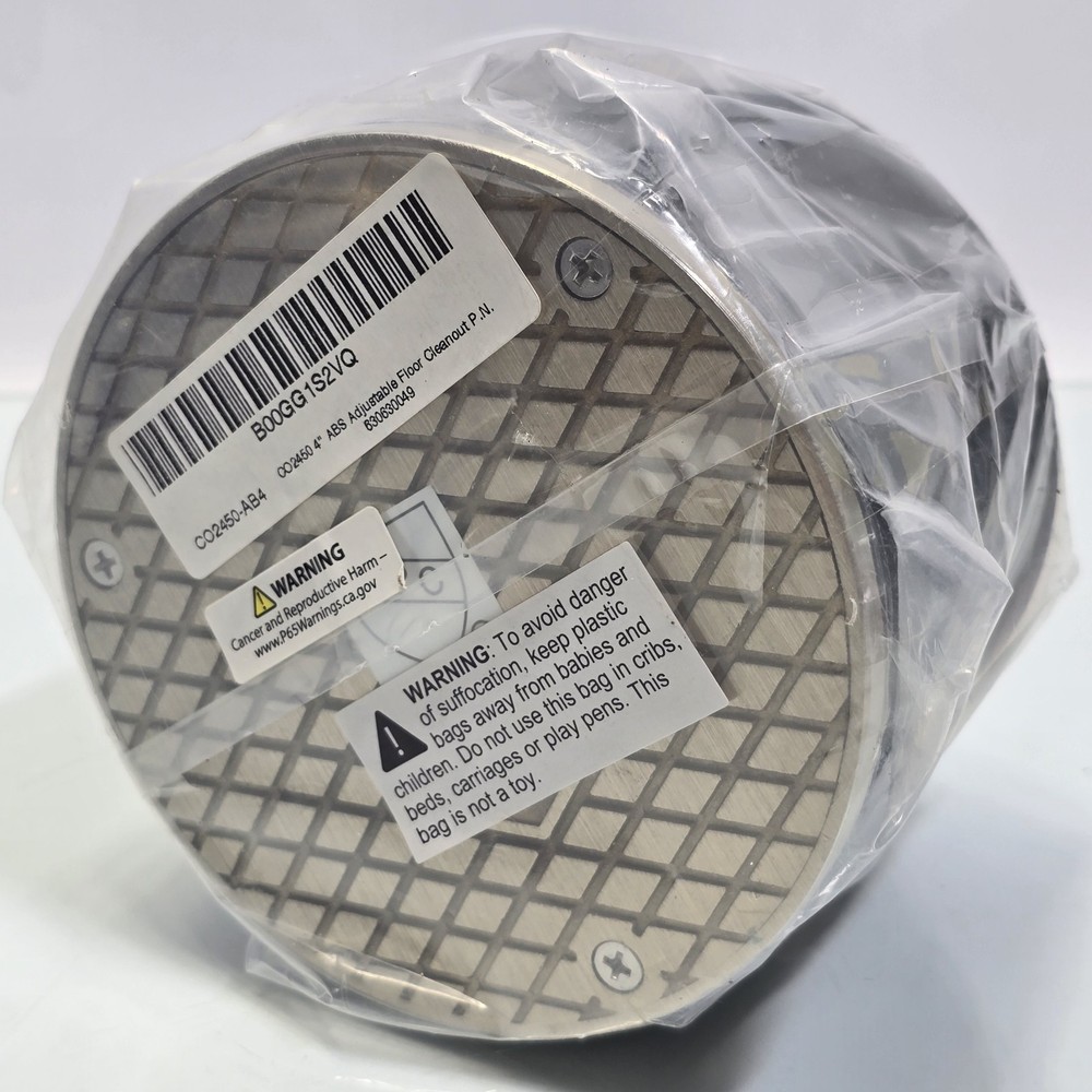 Zurn CO2450 4″ ABS Adjustable Floor Cleanout C02450-AB4 Black Drain Plug New!