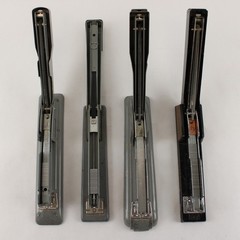 Four Vintage Swingline Staplers Gunmetal Grey (3) & one w/ Woodgrain Pattern