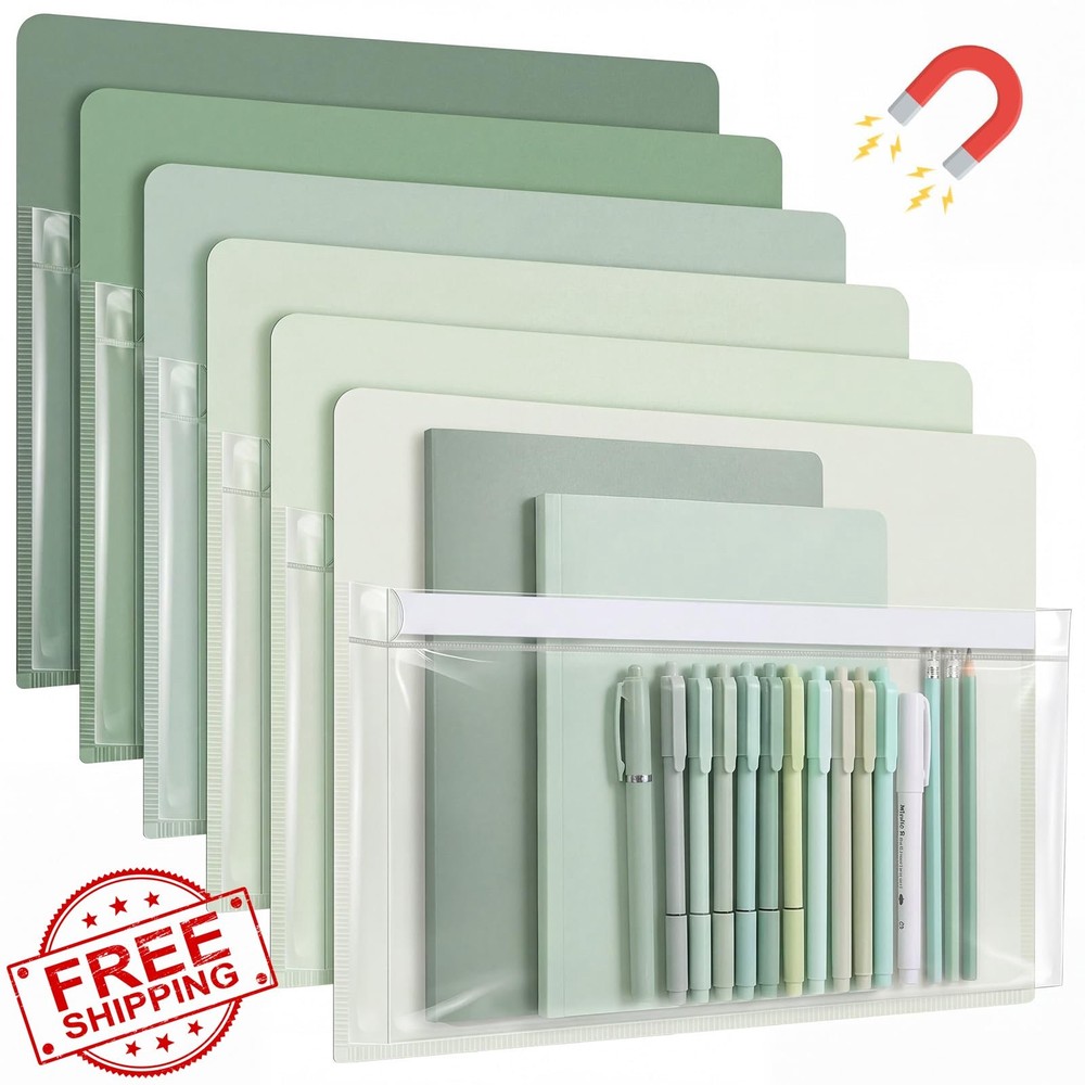 Fuutreo Magnetic File Holder Sage Green Horizontal 6 Pcs