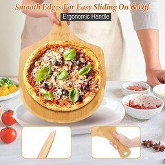 2X Natural Bamboo Pizza Peel 14 inch Wood Pizza Paddle Cutting Board for Pizza