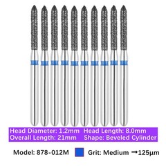 Vakker Dental Bevel Cylinder FG Diamond Burs 878-012M Medium Grit 10/pk