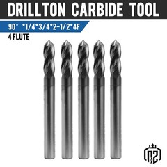 5Pcs 4 Flute 90 Degree 1/4″x3/4″x2-1/2″ Solid Carbide Drill Mill – AlTiN Coated
