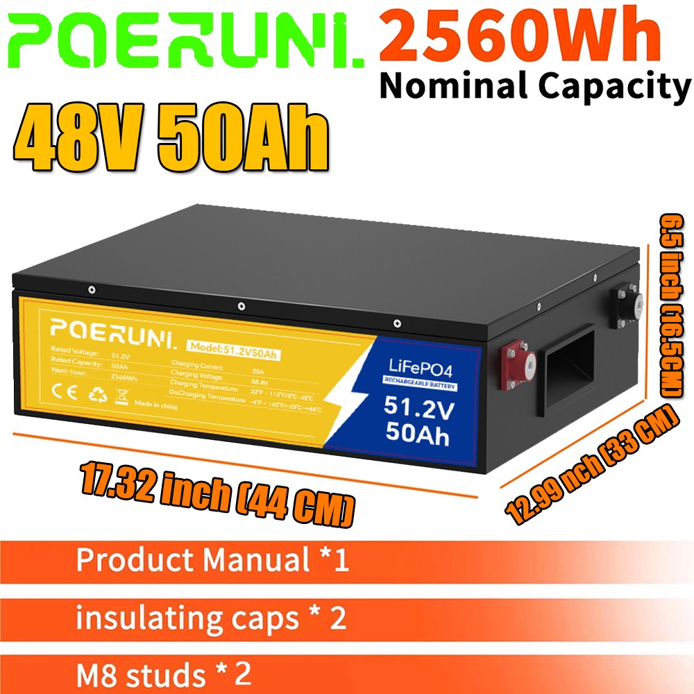 50Ah 48V LiFePO4 Lithium Battery BMS 15000+ Deep Cycles For Solar RV Off-grid