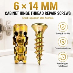 500 PCS Hinge Repair Screw & Expansion Anchor – 6×14mm Short Expansion Screw Set