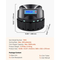 Uimoso USD Coin Sorter Coin Counter Wrapper and Roller 300 Coins/min LCD Display