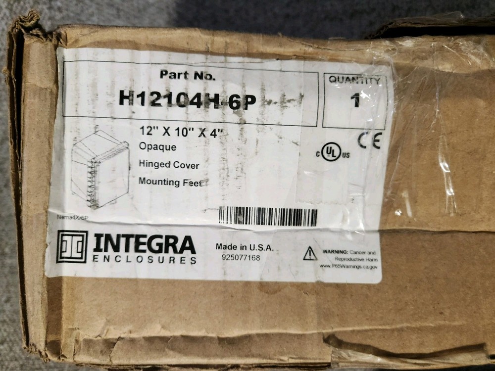 Integra H12104H6P Polycarbonate Enclosure 12x10x4 Hinged Opaque w/ Feet NEW