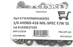 (100) 1/4 AN960-416 Mil-Spec Washers Stainless Steel AN960416 (100 Pieces)