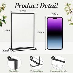 10 Pack Acrylic Sign Holder 4×6 Inch Photo Frame Table Menu Display Stand Black