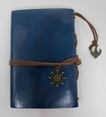 Blank Travel Journal With Dark Blue Leather Covers & Ship Charms