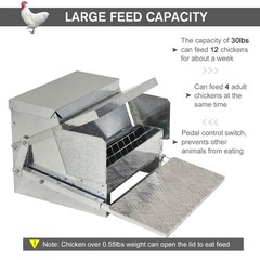 Automatic Chicken Feeder Galvanized Steel Poultry Feeders, 25 Lbs of Feeds