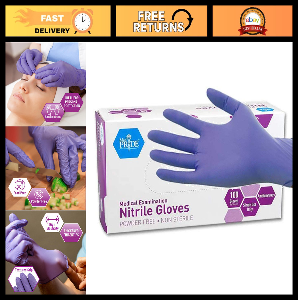 Powder-Free Nitrile Exam Gloves, Large Size, 100 Count, Medical & Safety Use