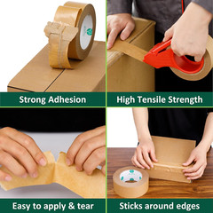 Eco Friendly Biodegradable Kraft Packing Tape 2Inch x 55Yard 3 Rolls