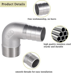 304 Stainless Steel Hose Barb Fitting, 1″ Hose Barb to 1″ NPT Male 90 Degree Elb