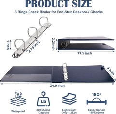 3-Ring Check Binder 1″ D-Ring 9″ X 11.25″ Checkbook Holder for 300 Checks