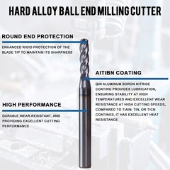 5 PCS 3/32″ 4 Flute 1-1/2″ Overall Ball Nose Carbide End Mill AlTiN Coated