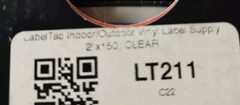 LabelTac LT211 Indoor/Outdoor Vinyl Label 2″ x 150′ CLEAR New