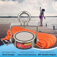 Heavy Duty Double Sided 800lb Swivel Magnet Fishing Kit Neodymium