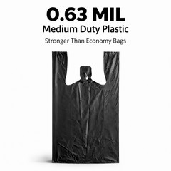 Medium Duty Black Plastic T-Shirt Bags 10x5x18 0.63 Mil Grocery Carryout Bags
