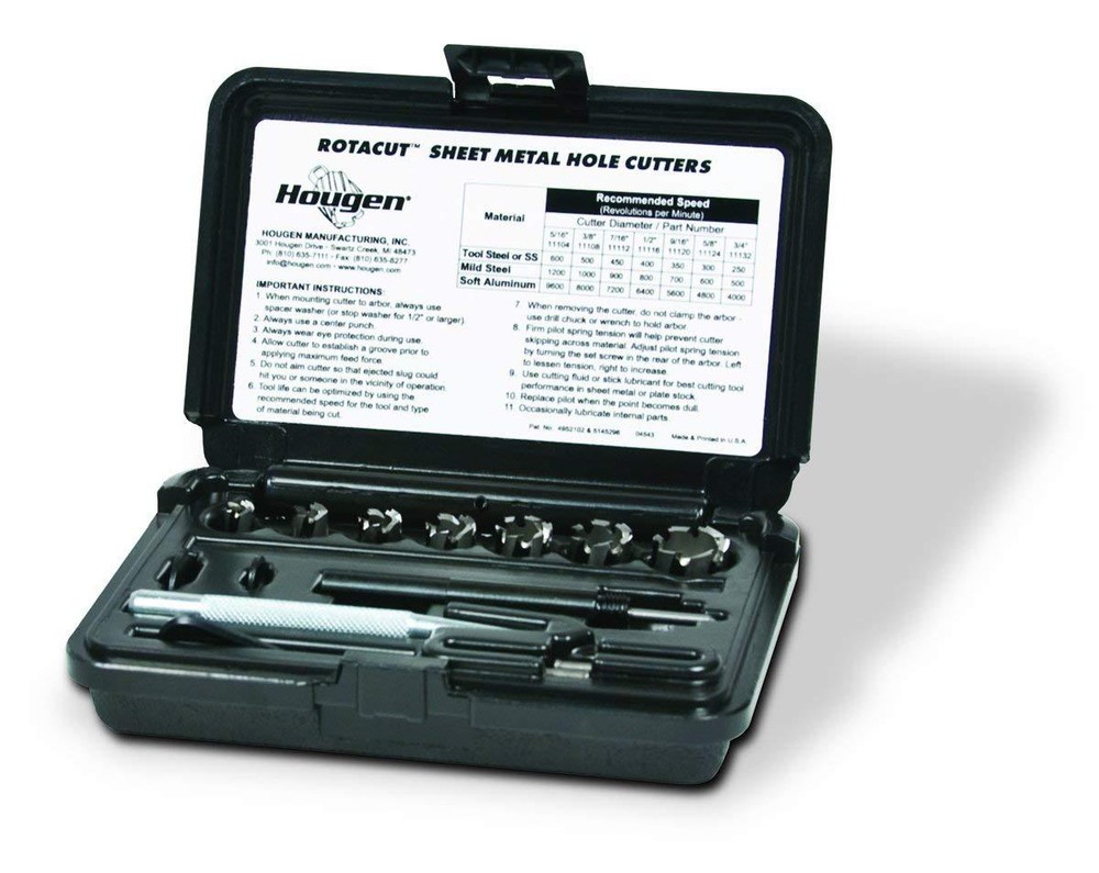 Hougen 11075 RotaCut Fractional Sheet Metal Hole Cutter Kit with Case