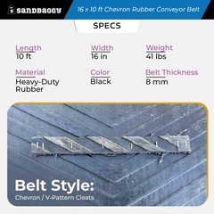 16″x10ft Chevron Rubber Conveyor Belt | Heavy-Duty Replacement Belt – Sandbaggy