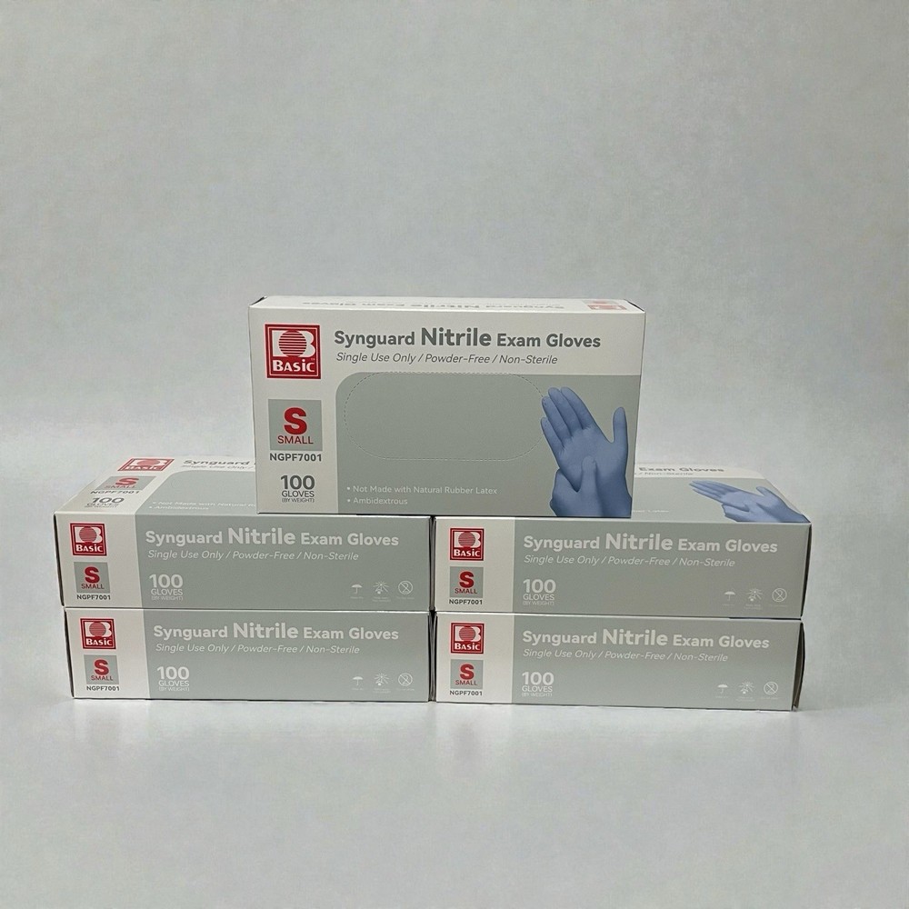 Synguard Nitrile Exam Gloves NGPF-7001 Lot of 5 Boxes / 500 Gloves Size Small