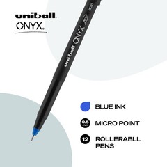 Uni-Ball® Onyx® Rollerball Pens, Micro Point, 0.5 mm, Black Barrel, Blue Ink,…
