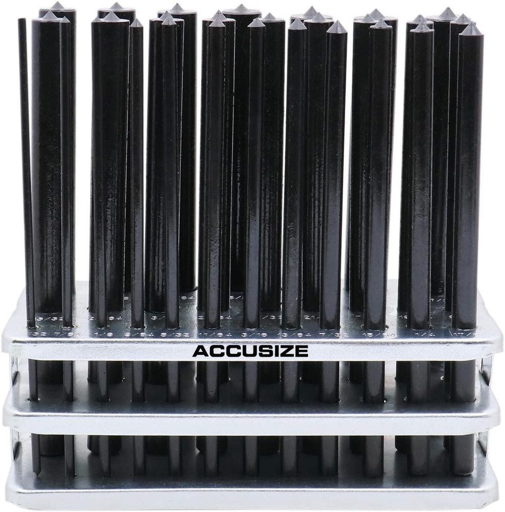 28 Pcs Transfer Punch Set, 3/32” to 1/2” by 64Ths in Metal Index, 0250-0028