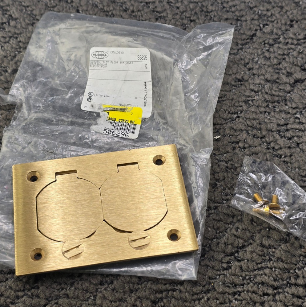 Hubbell S3825 SCRUBSHIELD Brass Duplex Flap Floor Box Cover Rectangular