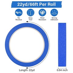 4 Rolls Blue Painters Tape 0.94in x 22yd Premium Masking Tape 88 Yards Total