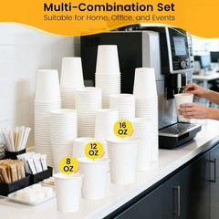 Paper Coffee Cups 12 oz, 100 Pack White Disposable Cups for Hot & Cold