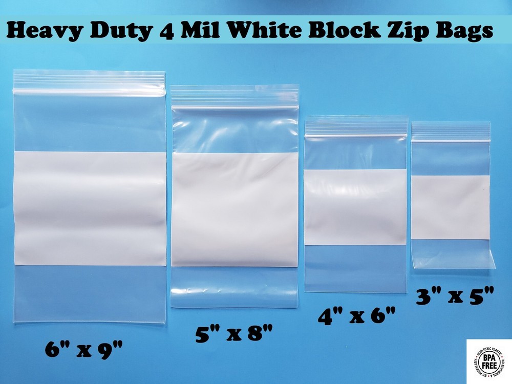 4Mil Whiteblock Heavy-duty White Block Zipper Bags Marker Writable Reclosable