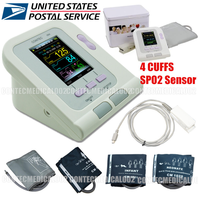 FDA Contec08A Blood Pressure Monitor 4 Cuffs+SPO2 sensor+PC Software,NIBP HR PR