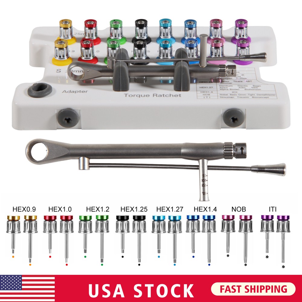 Llave dinamométrica carraca pilar implante dental 15-70 Ncm kit destornilladores