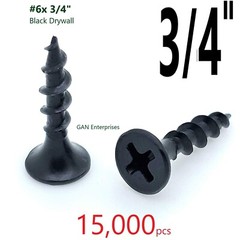 Phillips Bugle Head #6 x 3/4 Coarse Drywall Wood Screw, Black Phosphate (15,000)