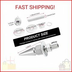 SHMZK 4 PCS Spikes License Plate Screws for Car, Anti Theft Spike Shape Aluminum