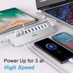 Powered USB Hub 10Gbps, 10 Port USB 3.2 Gen 2 Hub with 7 USB 3.2 Data Ports, …