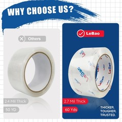 6 Rolls Heavy Duty Packing Tape with Metal Dispenser 1.88 in x 60 yd 2.7 Mil