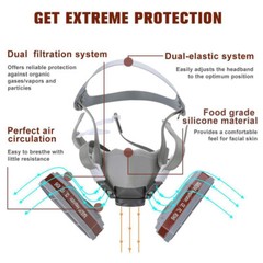 7 IN 1 Gas Mask Half Face Respirator Paint Spray Chemical Facepiece Safety 6200