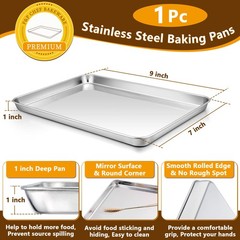 P&P CHEF 9 Inch Baking Sheet Pan with Rack Set, Stainless 9 Inch, Silver