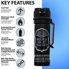4 POLICE MAGNUM Pepper Spray Self Defense 3oz Flip Top Stream Belt Clip Security